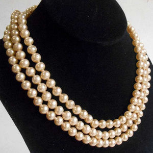 Art Deco 40s Beaded Beige Pearl Necklace Jewelry
